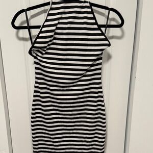 Black & White Striped Halter Neck Bodycon Dress